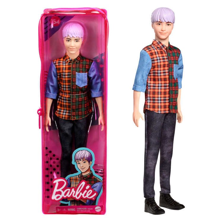 Barbie Ken Fashionistas Doll #154 – Purple Hair, Plaid Shirt & Denim, For Kids 3+